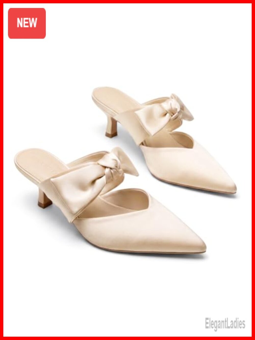 Satin Kitten Heel Mules Bow Pointed Toe Slip On Dress Shoes Wedding Party